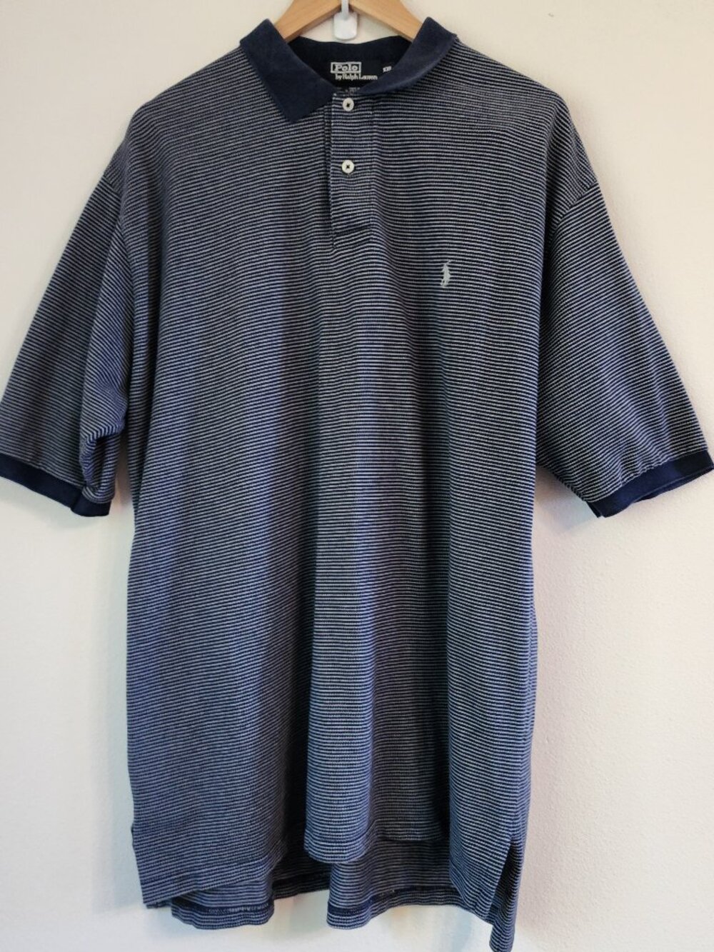 Polo Ralph Lauren Pony Strip Polo Shirt Men 2XL Cotton Navy Blue Casual Golf